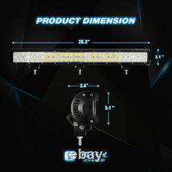 44 LED Light Bar Straight+25'' Lamp+ 2x Pods Kit For Chevy Silverado/GMC Sierra