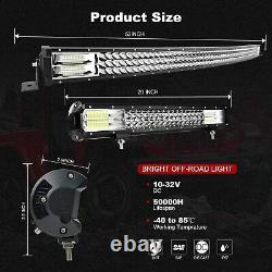 52 LED Light Bar Curved +22'' Lamp+ 4x Pods Kit For Chevy Silverado/GMC Sierra