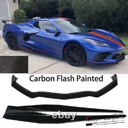 CARBON FLASH Fits 2020-2023 Corvette C8 Front Lip + Side Skirts Extension Kit