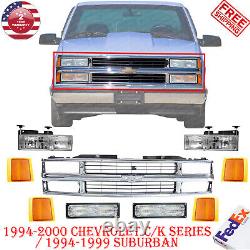 Chrome Grille Assembly + Lights Kit For 1994-2000 Chevrolet C/K Series Pickup