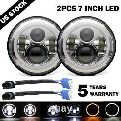 DOT 7 inch Round LED Headlights Halo Pair Kit Hi/Low Beam for VW Beetle Classic