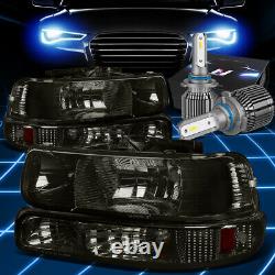 Fit 1999-2002 Chevy Silverado Tahoe Headlight Bumper Lamp WithLED Kit+ Fan Smoked