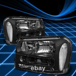 Fit 2002-2009 Chevy Trailblazer Headlight Lamps WithLED Hid Kit+Cooling Fan Black