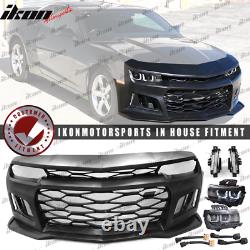 Fits 10-13 5TH to 6TH Gen Camaro ZL1 Front Bumper Cover + Black Headlights + DRL