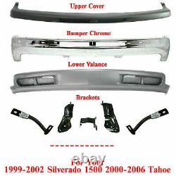 Front Bumper Chrome Steel Kit+Brackets for 99-02 Chevy Silverado 1500/00-06 Taho