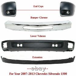 Front Bumper Chrome + Valance + Extnsion + Caps For 2007-13 Chevy Silverado 1500