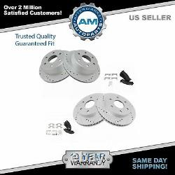 Front Rear Slotted Drilled Brake Rotors Ceramic Brake Pads Fits Chevy GMC Sierra
